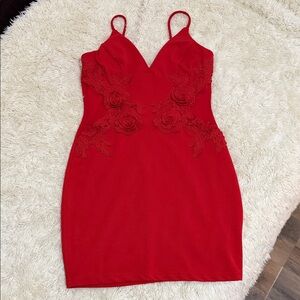 Elegant Red Floral Lace Dress